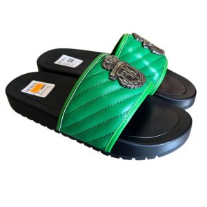 Luxury Sandals and Slippers for Men. Green Open Shoes for men
