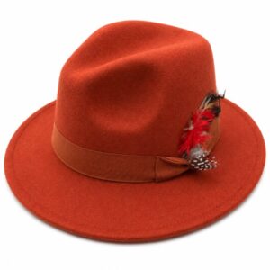 Burnt Orange Hat with Feather Design