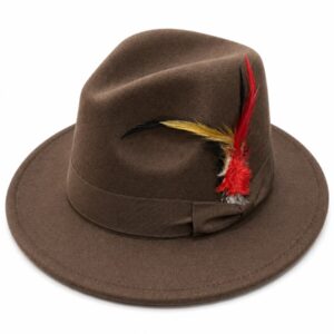 Classic Brown Fedora Hat styled with traditional feather accents