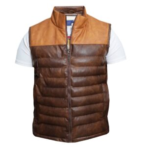 Puffed Sleeveless Jacket - Brown Colour