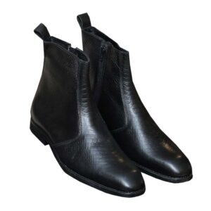 Men's Black Leather Boots for Men with Side Zipper