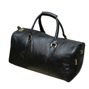 Black Smooth Leather Duffle Bag - Leather Bags , Gym Bags, Travel Bags