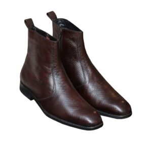 Brown Leather Boots for Men with Side Zipper