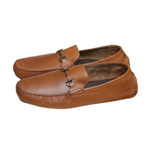 Home 45 Brown Leather Moccasin Shoes with Metal Buckle