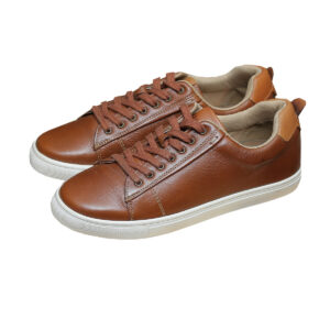 Brown Leather Sneaker Shoes with White Sole