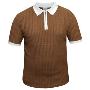 Golden Brown Polo T-Shirt with a White Collar and Quarter Zipper