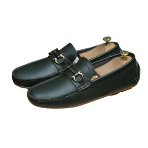 Home 37 Green Leather Moccasin Shoes for Men