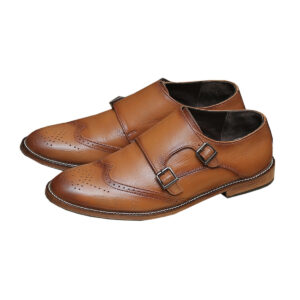 Side Double Buckle Brown Brogue Shoes for Men