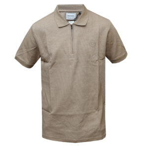 Plain Beige Polo T-Shirt with Quarter Zip