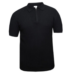 Home 45 Plain Black Sweater Polo T-Shirt with Quarter Zip