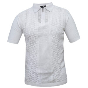 Home 51 White Knitted Polo with Quarter Zip