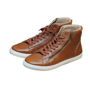 White Sole Side Zipper Brown Leather Sneaker Boots 11