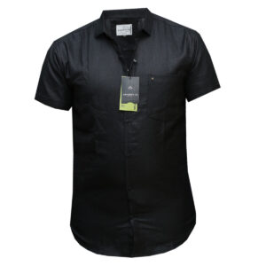 Advance 18 Black - Short Sleeved Shirt - Plain Black Clour - Linen Shirts for Men