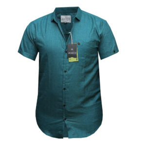Advance 18 Green - Short Sleeved Shirt - Plain Green Colour - Linen Shirts for Men