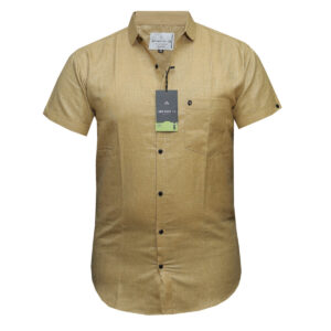 Advance 18 Mustard - Short Sleeved Shirt - Plain Colour - Linen Shirts for Men