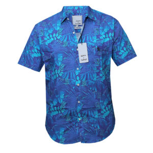 Beachwear Shirt - Blue Print Short Sleeved Shirt