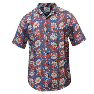 Blue-Red-White Short Sleeved Beach Wear Shirt