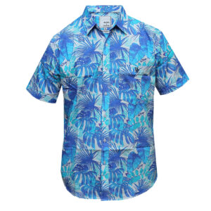 Blue and White Short Sleeved Beachwear Shirt