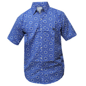 Blue with White Patterns - Beachwear Shirts for men - Short Sleeved Shirt