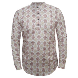 Collarless Shirt with Quarter Button Up Design - Long Sleeved Shirts for Men