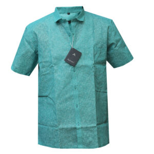 Turquoise Stiff Khadi Shirt - Short Sleeved Plain Colour Shirt
