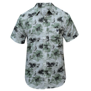 Green & Black Short Sleeved Beach Wear Shirt - Floral