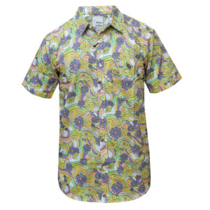 Green, Purple Orange Mix Short Sleeved Floral Shirt - Beachwear