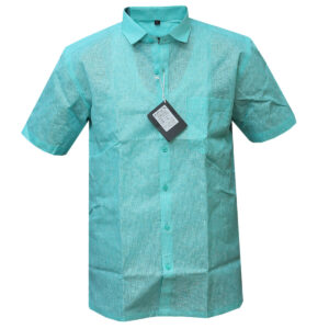 Lighter Turquoise Stiff Khadi Shirt - Short Sleeved Plain Colour Shirt