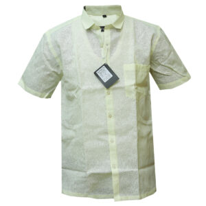 Lemon Yellow Stiff Khadi Shirt - Short Sleeved Plain Colour Shirt