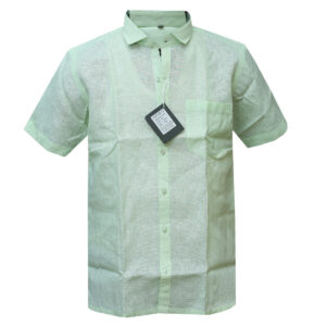 Neon Green Stiff Khadi Shirt - Short Sleeved Shirt - Plain Colour