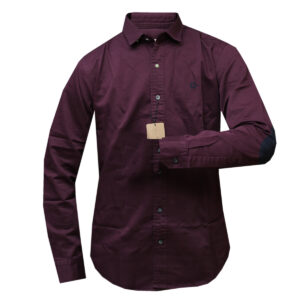 Long Sleeved Patched Shirt - Darker Maroon