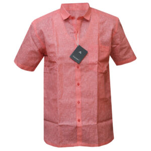 Pink Stiff Khadi Shirt - Short Sleeved Plain Colour Shirt