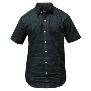 Plain Dark Green Linen Short Sleeved Shirt for Men