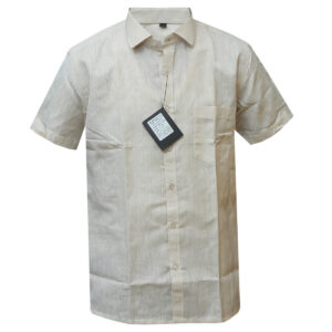 Plain Light Beige Aqua Linen Shirt for Men - Short Sleeved