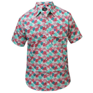 Red & Green Floral Shirt - Short Sleeved Beach Shirt