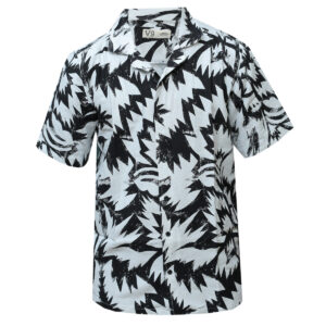 Spiky Black and White Print - Short Sleeved Shirt