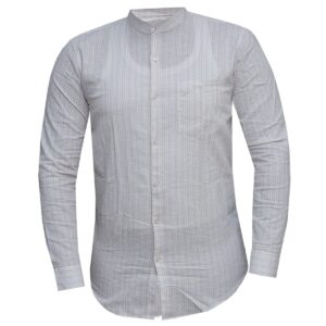 Striped Collarless Shirt - Long Sleeves