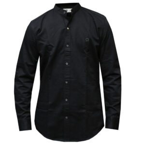 V9 Collarless Shirt - Black Long Sleeved Collarless Shirt