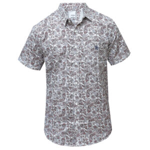 White & Maroon Pattern Short Sleeved Shirt - Beachwear