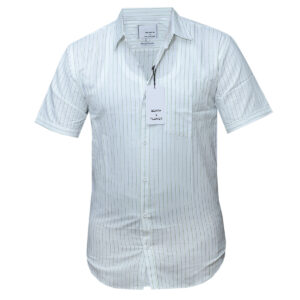 White Shirt with Green Little Stripes - Short Sleeve