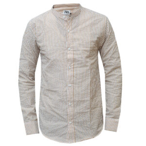 Za Brown Collarless Shirt with Stripes