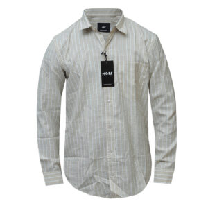 Beige Shirt with White Stripes Long Sleeved Striped Shirt