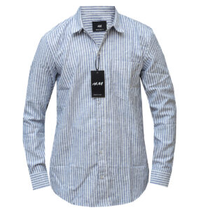 Blue and White Long Sleeved Stripe Shirt for Men