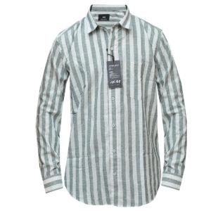 Green Long Sleeved Shirt with Big White Stripes