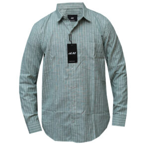 Green Striped Long Sleeved Gentle Shirt for Men