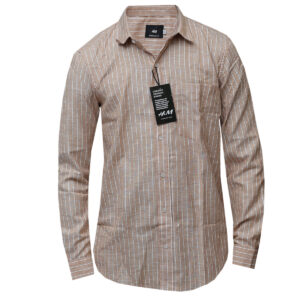 Orange Brown Long Sleeved Striped Shirt for Men