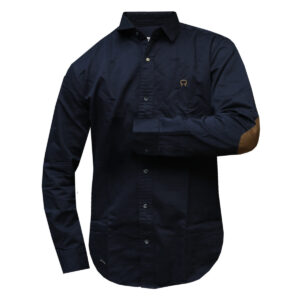 Patched Navy Blue Long Sleeved Shirt for Men