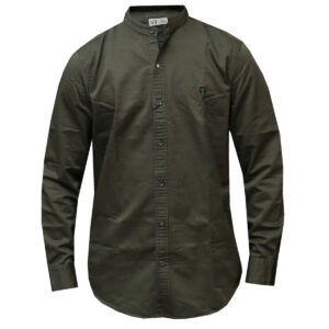 V9 Collarless Shirt - Green Long Sleeved Collarless Shirt