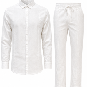 Home 59 White Linen 2-Piece for Men – Matching Shirt and Pant Set