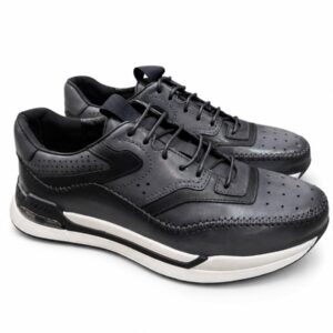 Home 49 Black & Grey Leather Sneakers for Men